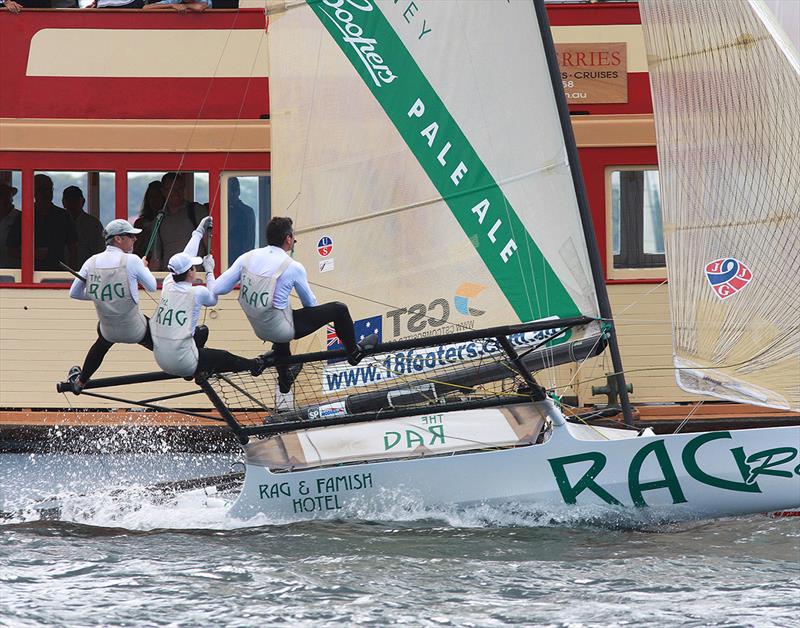 Close up view for spectator ferry patrons photo copyright Frank Quealey taken at Australian 18 Footers League and featuring the 18ft Skiff class