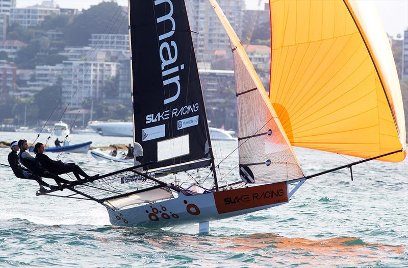 Balmain Slark on her way to victory in Race 2 - 18ft Skiffs: Spring Championship photo copyright Frank Quealey taken at Australian 18 Footers League and featuring the 18ft Skiff class