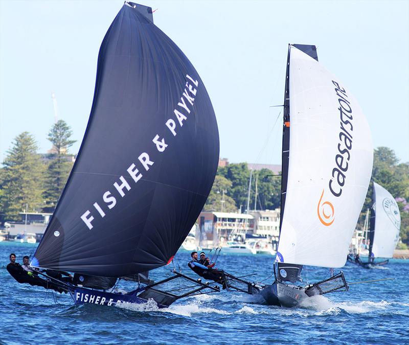 Spinnaker run in Race 2 - 18ft Skiffs: Spring Championship - photo © Frank Quealey