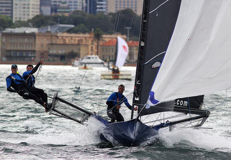 Seve Jarvin, Sam Newton and Matt Stenta bring the new Andoo skiff to the finish line in Race 1 - 18ft Skiffs Supercup - December 2021 - photo © Frank Quealey