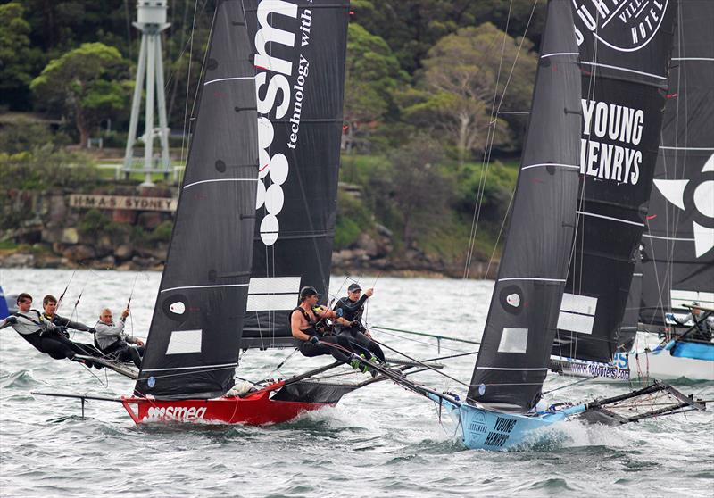 The team Barnabas three generation team fight it out with the Burrawand-Young Henry team led by Simon Nearn - 18ft Skiffs Supercup - December 2021 - photo © Frank Quealey