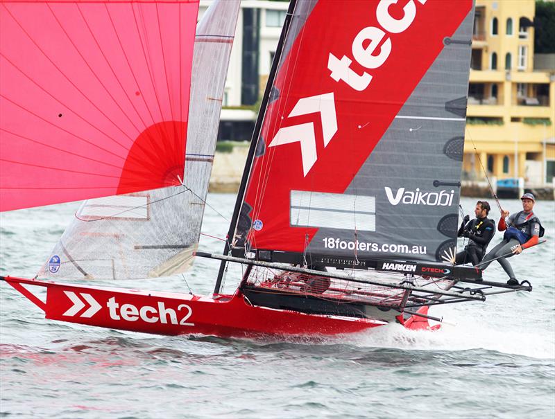 Skipper Luke Parkinson has Tech2's current Australian champion (regular skipper) Jack Macartney on the sheet - 18ft Skiffs Supercup - December 2021 photo copyright Frank Quealey taken at Australian 18 Footers League and featuring the 18ft Skiff class