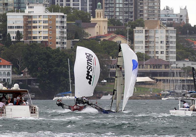 As the squall hits the leaders photo copyright Frank Quealey taken at Australian 18 Footers League and featuring the 18ft Skiff class