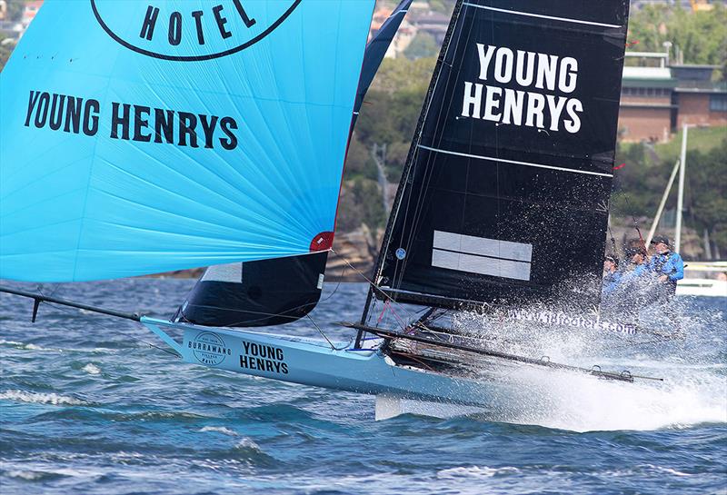 Consistent Burrawang-Young Henrys in the group challenging for fourth place overall - 2021-22 NSW 18ft Skiff Championship photo copyright Frank Quealey taken at Australian 18 Footers League and featuring the 18ft Skiff class
