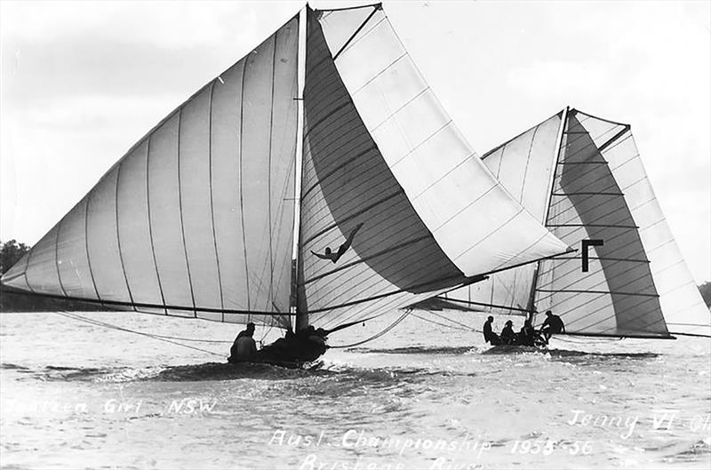 Two champions, Jantzen Girl and Jenny VI on the Brisbane River - Australian 18 Footers Championship - photo © Frank Quealey