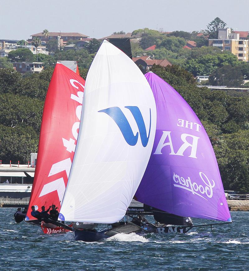 Three leaders at Rose Bay - 18ft Skiff NSW Championship on Sydney Harbour - Race 7 - photo © Frank Quealey