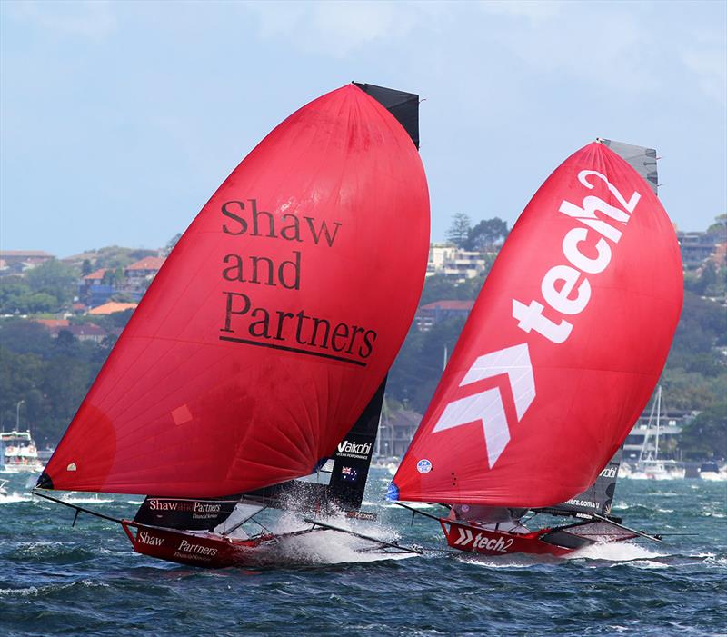 Shaw and Partners Financial Services leads Tech2 in Race 4 - 18ft Skiff NSW Championship - photo © Frank Quealey
