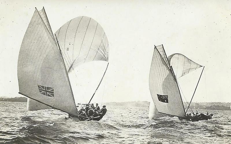 Australian (Chris Webb) on the left and Kismet (Bill Dunn) -  Australian 18 Footers Championship photo copyright Frank Quealey taken at Australian 18 Footers League and featuring the 18ft Skiff class