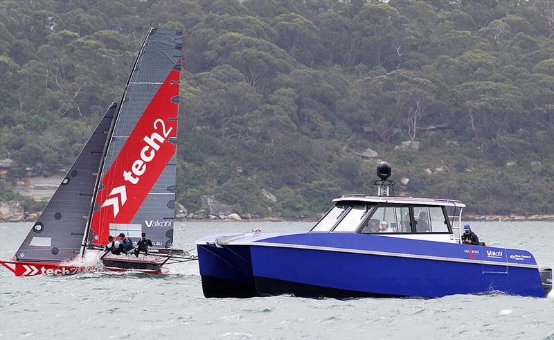 The live-as-it-happens video team keep a close eye on the fleet with expert commentary to go with it - Australian 18 Footers Championship - photo © Frank Quealey