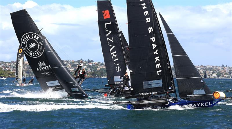 Mark rounding, 18 footer style during race 1 of the 100th 18ft Skiff Australian Championship photo copyright Michael Chittenden taken at Australian 18 Footers League and featuring the 18ft Skiff class