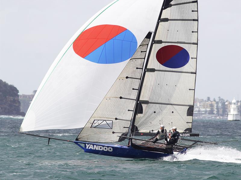 Yandoo on a run during race 2 of the 100th 18ft Skiff Australian Championship - photo © Frank Quealey