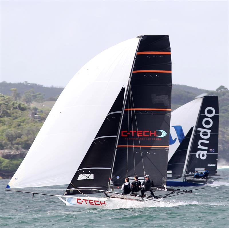 Queensland's C-Tech and Andoo during race 2 of the 100th 18ft Skiff Australian Championship photo copyright Frank Quealey taken at Australian 18 Footers League and featuring the 18ft Skiff class