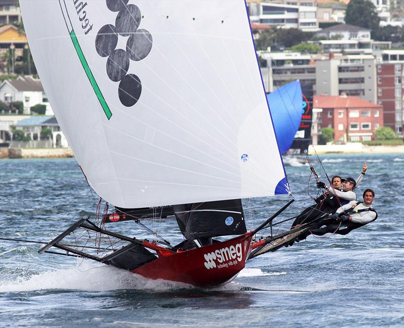 Smeg team during race 2 of the 100th 18ft Skiff Australian Championship photo copyright Frank Quealey taken at Australian 18 Footers League and featuring the 18ft Skiff class