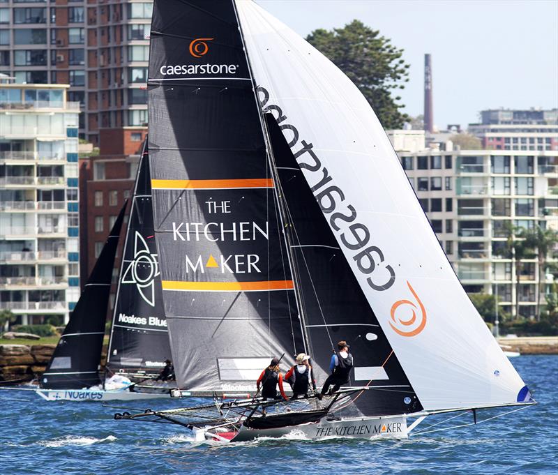 The Kitchen Maker-Caesarstone approaching the bottom mark on the final day of the 100th 18ft Skiff Australian Championship photo copyright Frank Quealey taken at Australian 18 Footers League and featuring the 18ft Skiff class