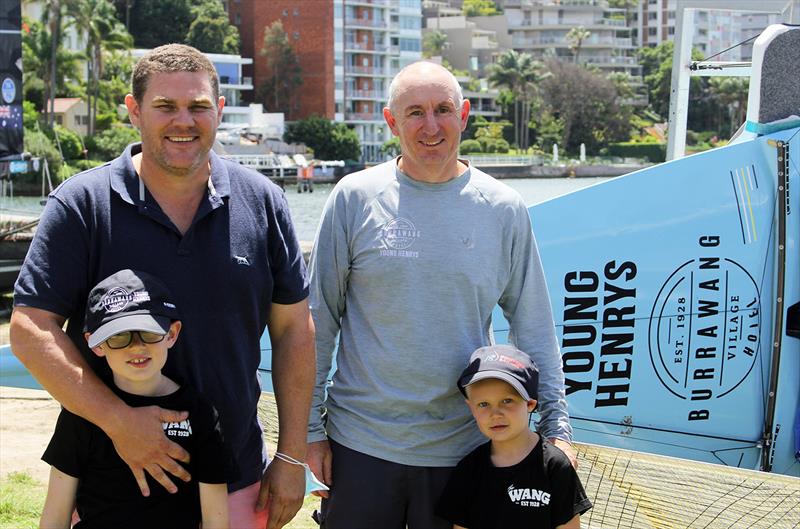 Peter Dean (Burrawang Village Hotel) and family with Simon Nearn, skipper of Burrawang-Young Henrys photo copyright Frank Quealey taken at Australian 18 Footers League and featuring the 18ft Skiff class