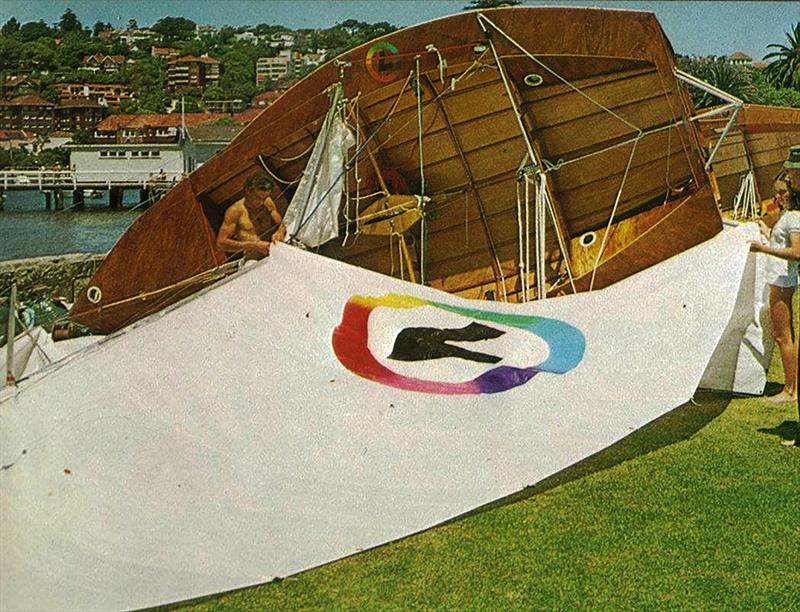 For'ard hand Ian Souter with the original Color 7 hull - JJ Giltinan World 18ft Skiff Championship - photo © John Steamer Stanley