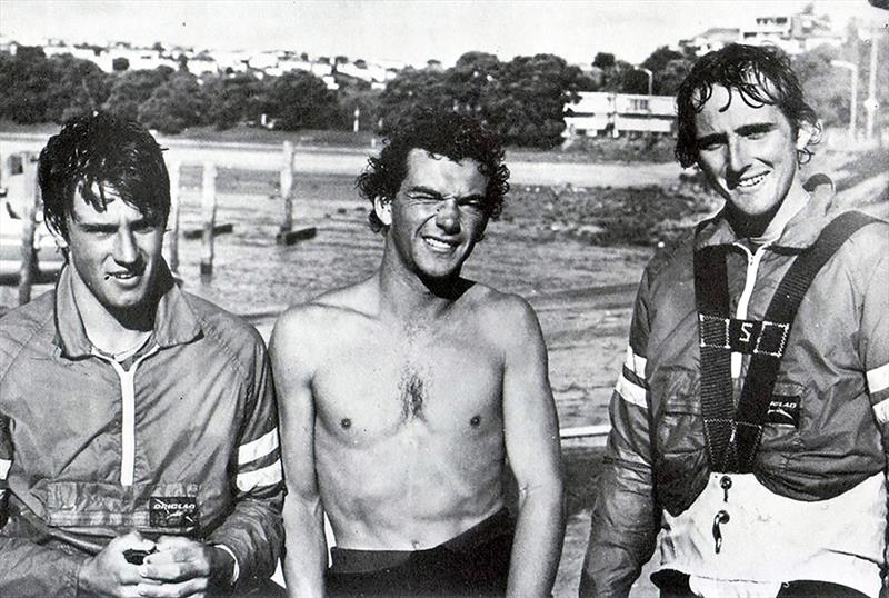 Color 7 crew at 1977 worlds, from left, Iain Murray, Ian Souter, Shane Corbett - JJ Giltinan World 18ft Skiff Championship - photo © Bob Ross