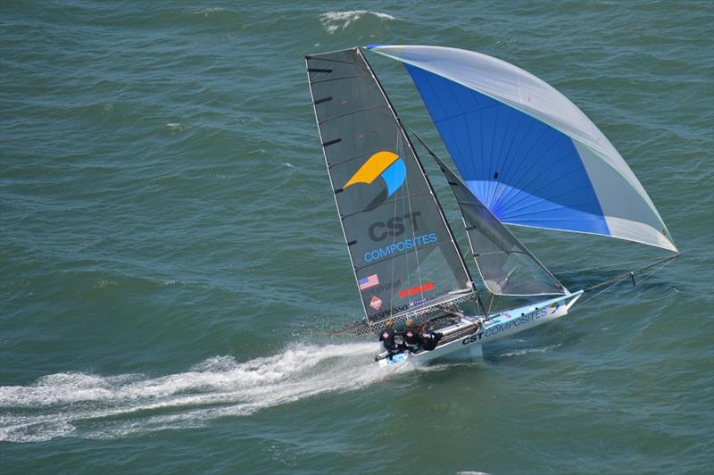 CST Composites spinnaker action(Christophe Favreau photo) photo copyright Christophe Favreau taken at Australian 18 Footers League and featuring the 18ft Skiff class