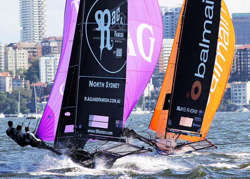 Two of the hot new rookie teams in action - 2021-22 League 18 Footer Season  photo copyright Frank Quealey taken at Australian 18 Footers League and featuring the 18ft Skiff class