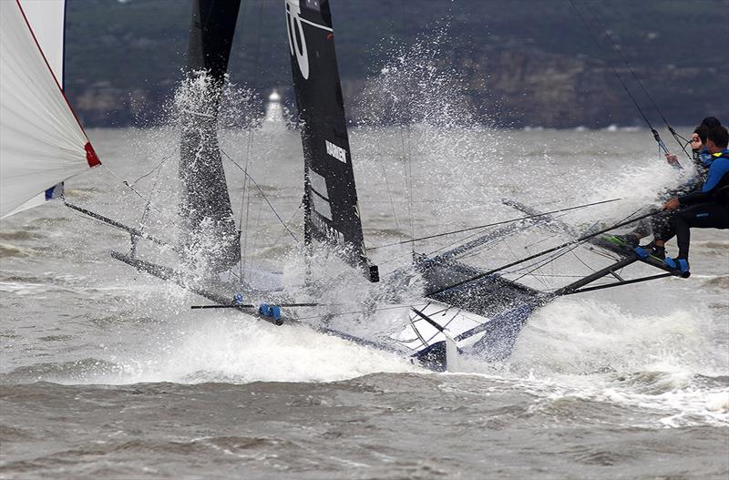 Andoo on a southerly spinnaker run - 2021-22 League 18 Footer Season  photo copyright Frank Quealey taken at Australian 18 Footers League and featuring the 18ft Skiff class