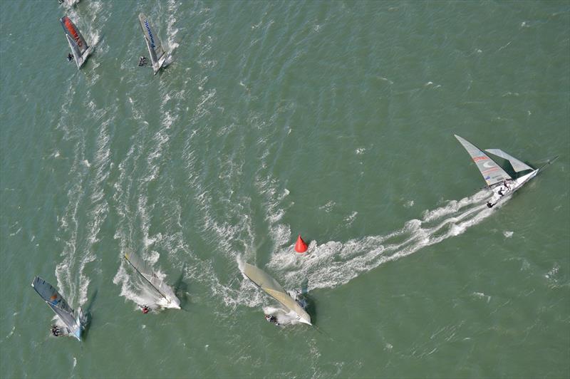 Aerial view in San Francisco photo copyright Christophe Favreau taken at  and featuring the 18ft Skiff class