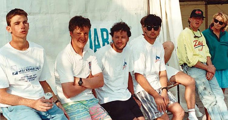 David Witt, on the left, at Sanary in 1990 photo copyright Archive taken at Australian 18 Footers League and featuring the 18ft Skiff class