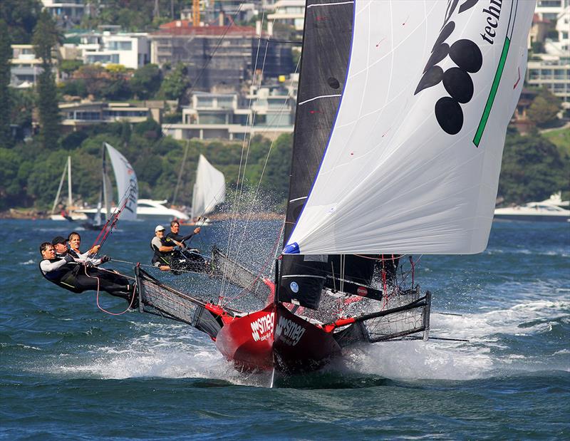 Smeg racing to victory in the 2021 regatta on Sydney Harbour - Mark Foy Trophy photo copyright Frank Quealey taken at Australian 18 Footers League and featuring the 18ft Skiff class