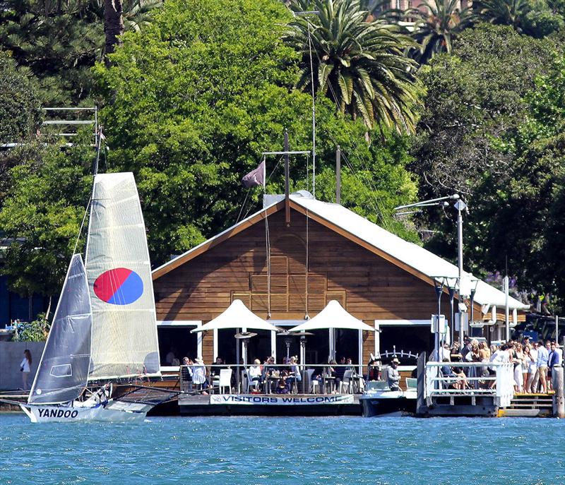 John 'Woody' Winning's Yandoo 18 and the League clubhouse - what a great double photo copyright Frank Quealey taken at Australian 18 Footers League and featuring the 18ft Skiff class