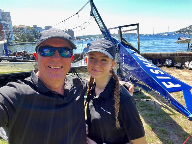 Richard and Jenna and the Fisher & Paykel 18 footer photo copyright Frank Quealey taken at Australian 18 Footers League and featuring the 18ft Skiff class