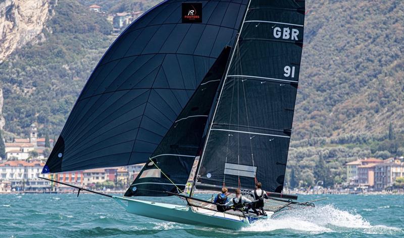 Mark Foy European Championship for 18ft Skiffs on Lake Garda photo copyright Elena Giolai taken at Circolo Vela Arco and featuring the 18ft Skiff class