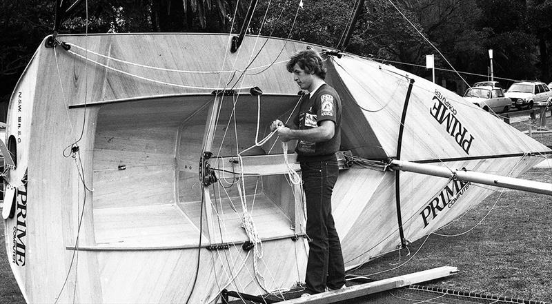 Julian Bethwaite with a Prime Computer hull photo copyright Bob Ross taken at Australian 18 Footers League and featuring the 18ft Skiff class