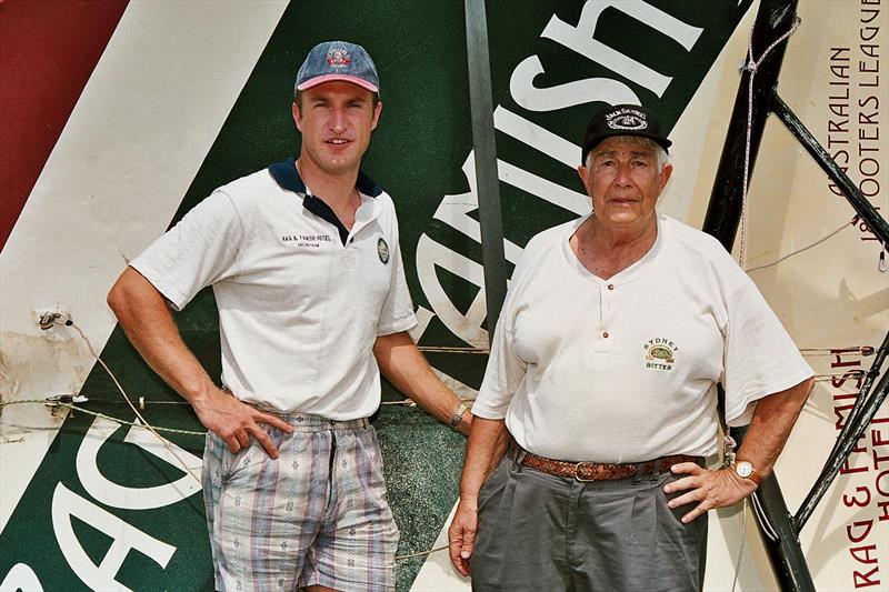 George Calligeros and skipper David Gibson in the late 1990s photo copyright Frank Quealey taken at Australian 18 Footers League and featuring the 18ft Skiff class