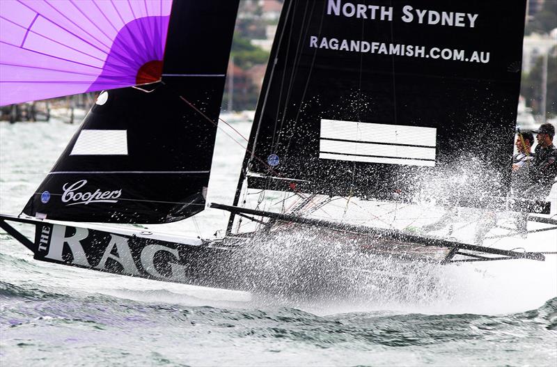 High speed action photo copyright Frank Quealey taken at Australian 18 Footers League and featuring the 18ft Skiff class