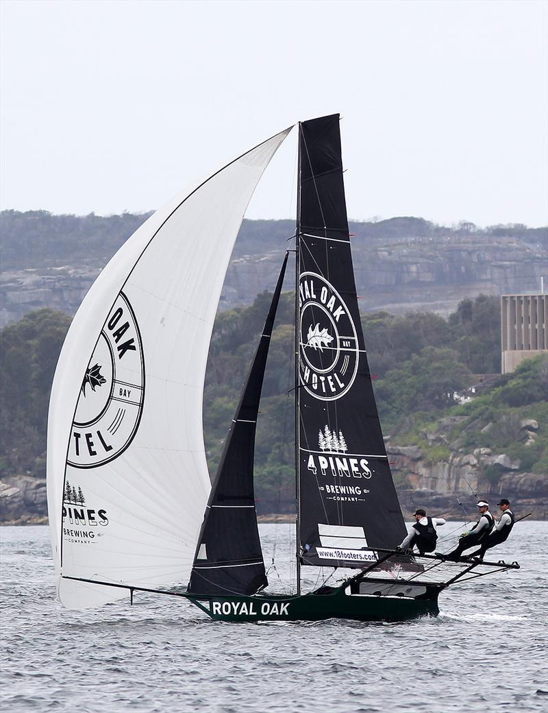 The Oak Double Bay-4 Pines on the first spinnaker run - 18ft Skiff Spring Championship race 2 photo copyright Frank Quealey taken at Australian 18 Footers League and featuring the 18ft Skiff class