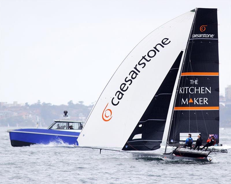 The Kitchen Maker sailed well but lost out later in the race when the wind died - 18ft Skiff Spring Championship race 2 - photo © Frank Quealey