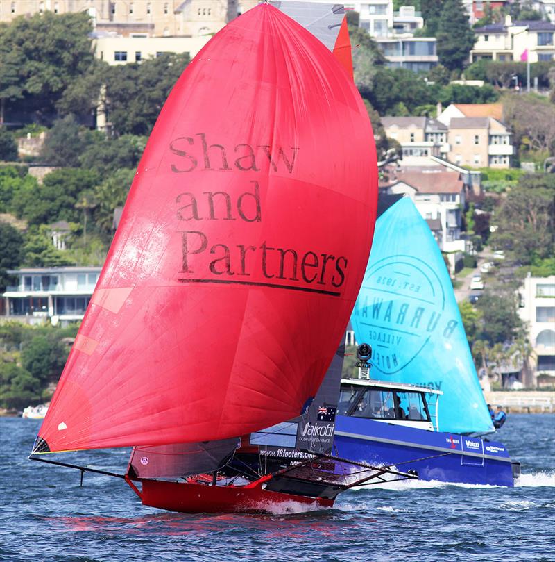 Shaw and Partners in third place overall after winning Race 1 of the 18ft Skiff Spring Championship photo copyright Frank Quealey taken at Australian 18 Footers League and featuring the 18ft Skiff class