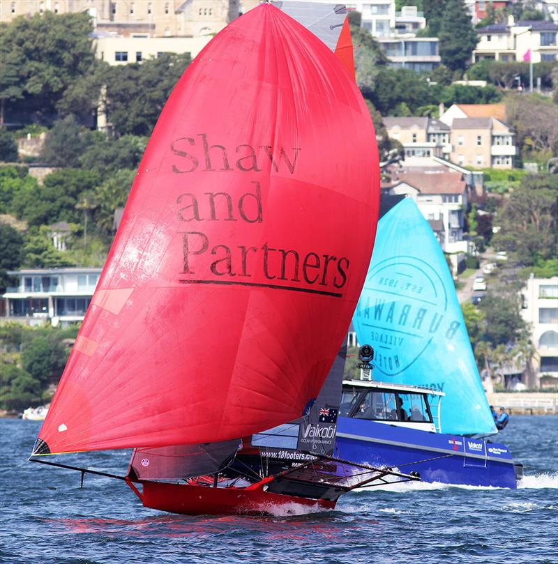 Shaw and Partners in third place overall after winning Race 1 of the 18ft Skiff Spring Championship - photo © Frank Quealey