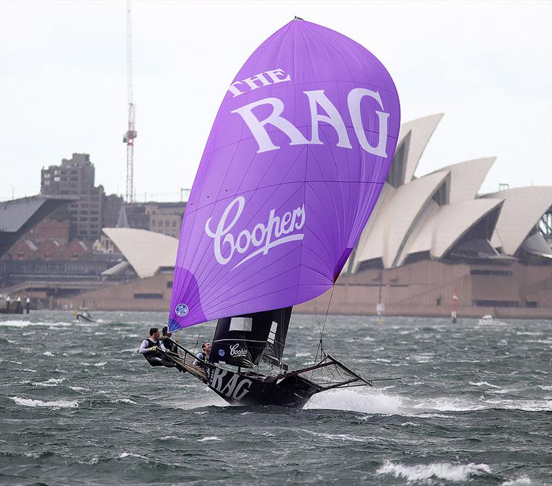 Harry Price and his team on the way to their first victory in the 18s during the 2021-22 season - Rag & Famish Hotel photo copyright Frank Quealey taken at Australian 18 Footers League and featuring the 18ft Skiff class