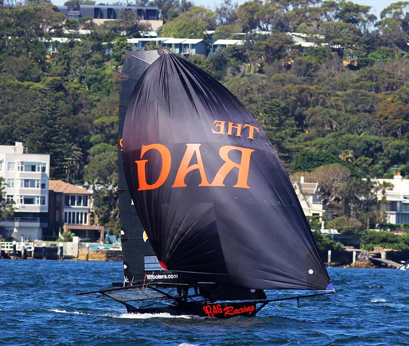 Rag and Famish Hotel led the fleet early last Sunday in a light NE breeze photo copyright Frank Quealey taken at Australian 18 Footers League and featuring the 18ft Skiff class