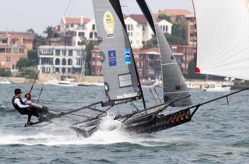 Action down the second spinnaker run during Race 5 of the 18ft Skiff Spring Championship photo copyright Frank Quealey taken at Australian 18 Footers League and featuring the 18ft Skiff class