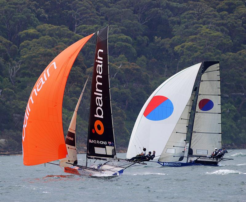 Different angles for two teams on the spinnaker run down the middle of the course - 2022-23 NSW Championship photo copyright Frank Quealey taken at Australian 18 Footers League and featuring the 18ft Skiff class