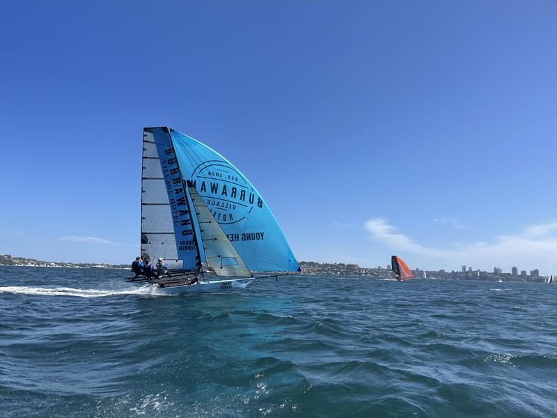 Burrawang during Race 3 of the NSW 18ft Skiff Championship photo copyright Frank Quealey taken at Australian 18 Footers League and featuring the 18ft Skiff class