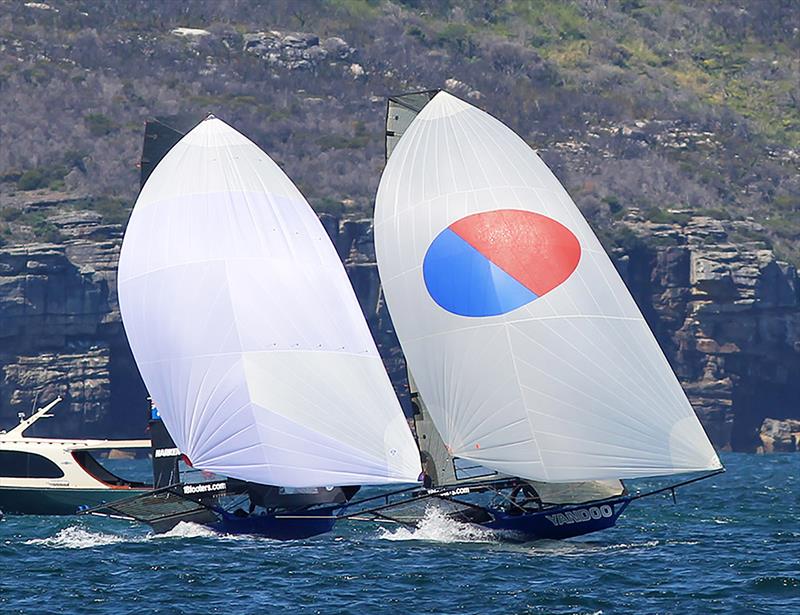 Yandoo leads Andoo in Race 2 of the NSW Championship photo copyright Frank Quealey taken at Australian 18 Footers League and featuring the 18ft Skiff class