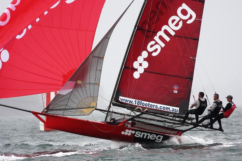 Hugh Stodart was recruited to skipper Smeg at the 2009 JJ Giltinan Championship photo copyright Frank Quealey taken at Australian 18 Footers League and featuring the 18ft Skiff class
