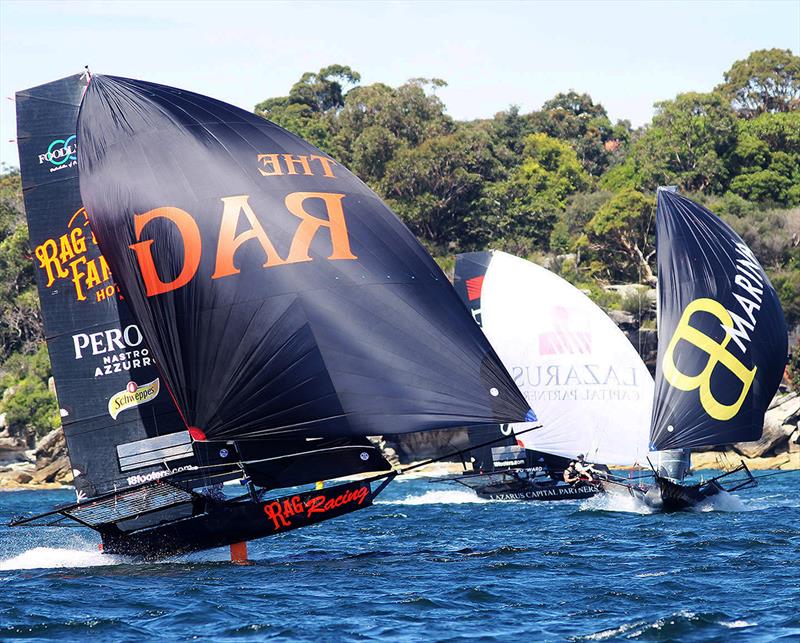 Battle behind the two leaders - NSW 18ft Skiff Championship photo copyright Frank Quealey taken at Australian 18 Footers League and featuring the 18ft Skiff class