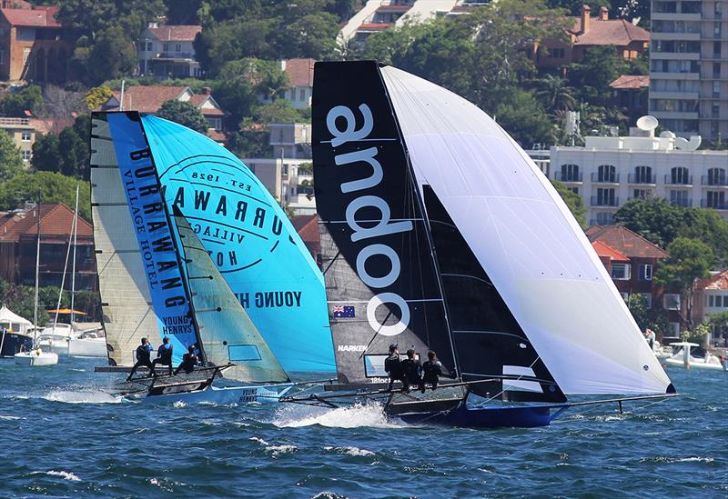 Spinnaker action between Shark and Clark islands last Sunday photo copyright Frank Quealey taken at Australian 18 Footers League and featuring the 18ft Skiff class