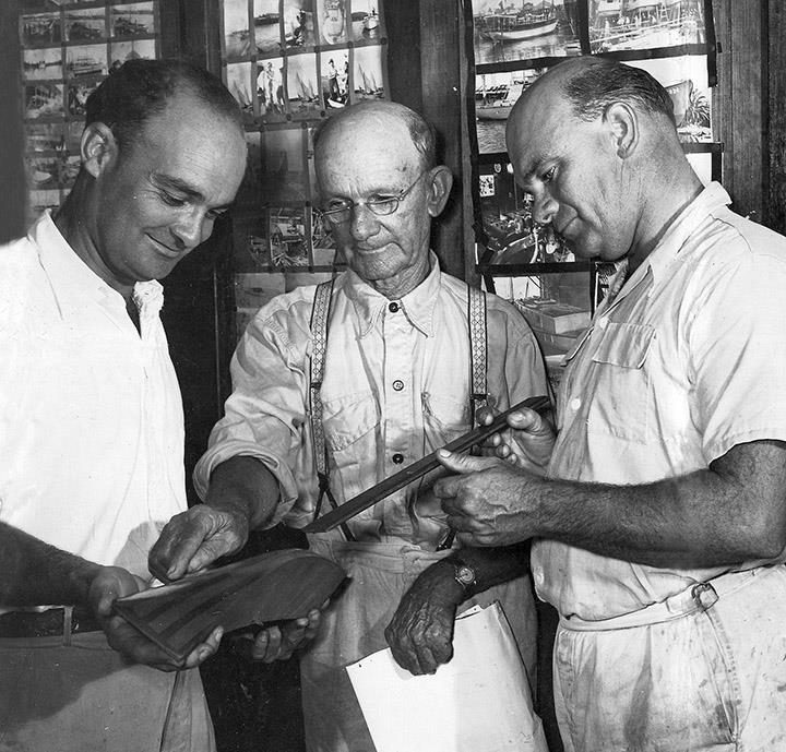 Norman Wright (centre) with sons Ron (left) and Norman Jr (right) photo copyright Archive taken at Australian 18 Footers League and featuring the 18ft Skiff class