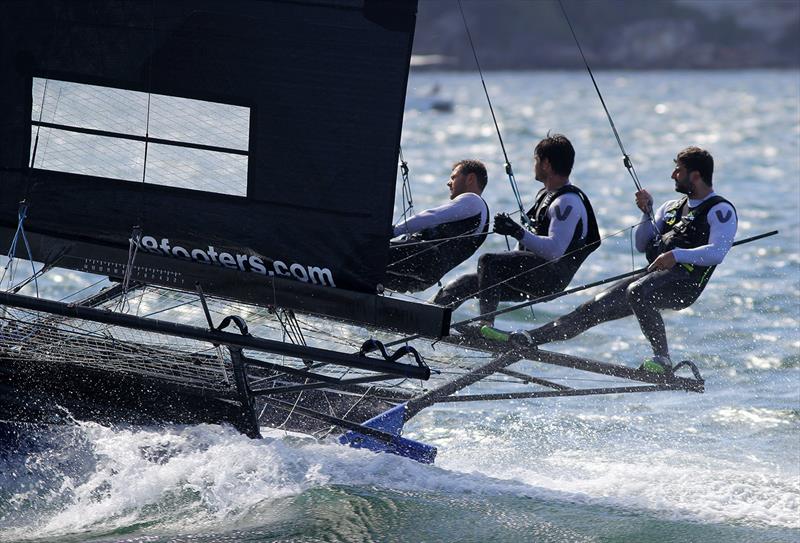 Fisher and Paykel crew in action during 18ft Skiff Club Championship Race 15 photo copyright Frank Quealey taken at Australian 18 Footers League and featuring the 18ft Skiff class