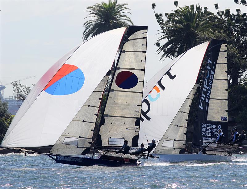 Yandoo and Finport Finance battle for third place on the first lap during 18ft Skiff Club Championship Race 15 photo copyright Frank Quealey taken at Australian 18 Footers League and featuring the 18ft Skiff class
