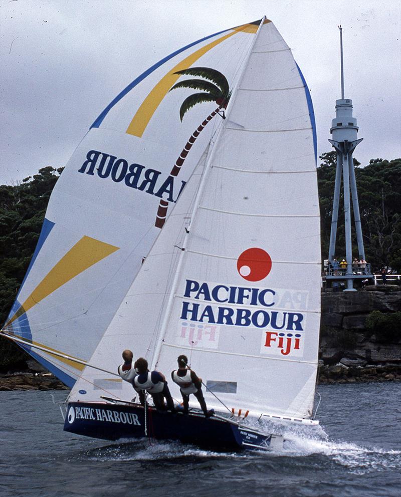 1980 Pacific Harbour Fiji - John (Woody) Winning photo copyright Bob Ross taken at Australian 18 Footers League and featuring the 18ft Skiff class